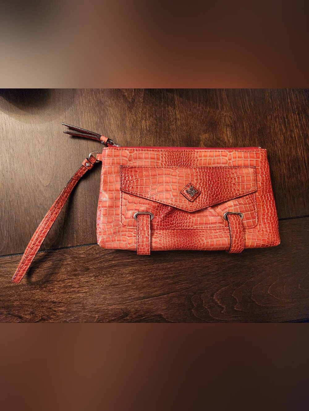 Simply Vera Vera Wang Coral Orange Croc-Embossed Wristlet Clutch